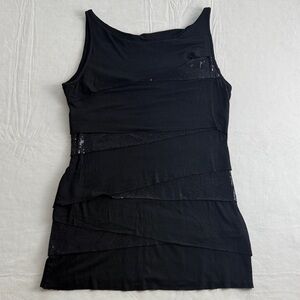 Bailey 44 Women's Black Layered Sequin Stretch Sleeveless Tank Top Size M